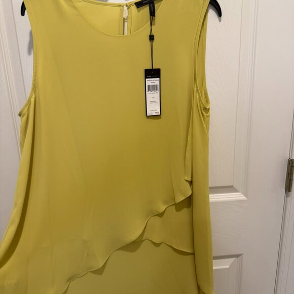 **BCBGMAXAZRIA "Robin" Sleeveless Layered Blouse – Dark Lime, Size L** - Picture 1 of 2